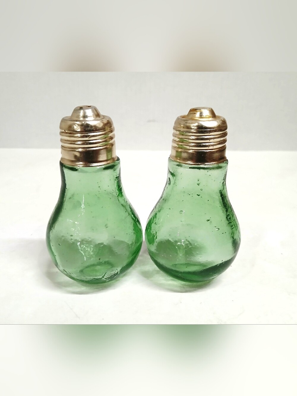 Vintage Green Glass Bulb Salt and Pepper Shakers